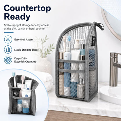 Mesh Zipper Toiletry Bag for Travel Storage Pouch Multi-pocket Travel Cosmetic Bathroom Count Hanging Organizer Portable Standing Makeup Foldable Clear Waterproof EVA Large Capacity(2pc-c)