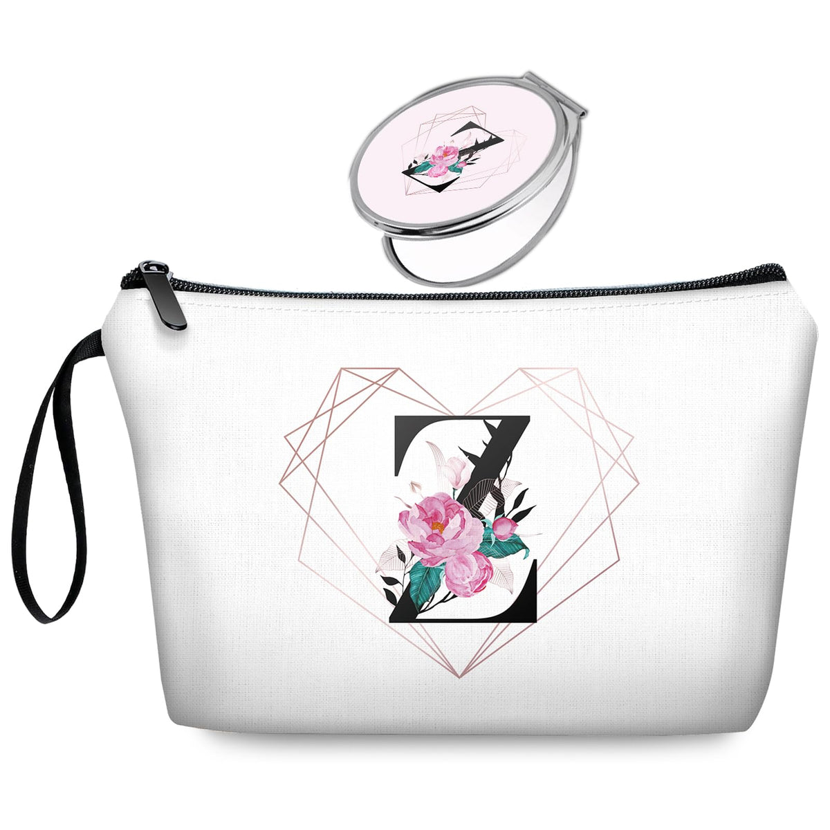 Initial G Bride Gifts for Women – Personalized Letter G Travel Makeup Bag Set with Mirror, Monogram G Cosmetic Pouch for Bridesmaid Maid of Honor Wedding Bridal Shower
