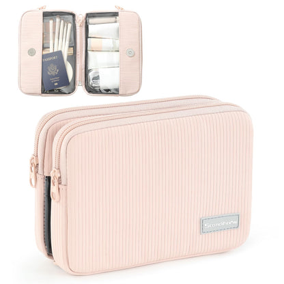 Preppy Makeup Bag, Rectangle Double Detachable Cosmetic Organizer, Clear Side Panel Portable Travel Pouches for In-Flight Essentials, Beauty & Tech Accessories, Gift for Women