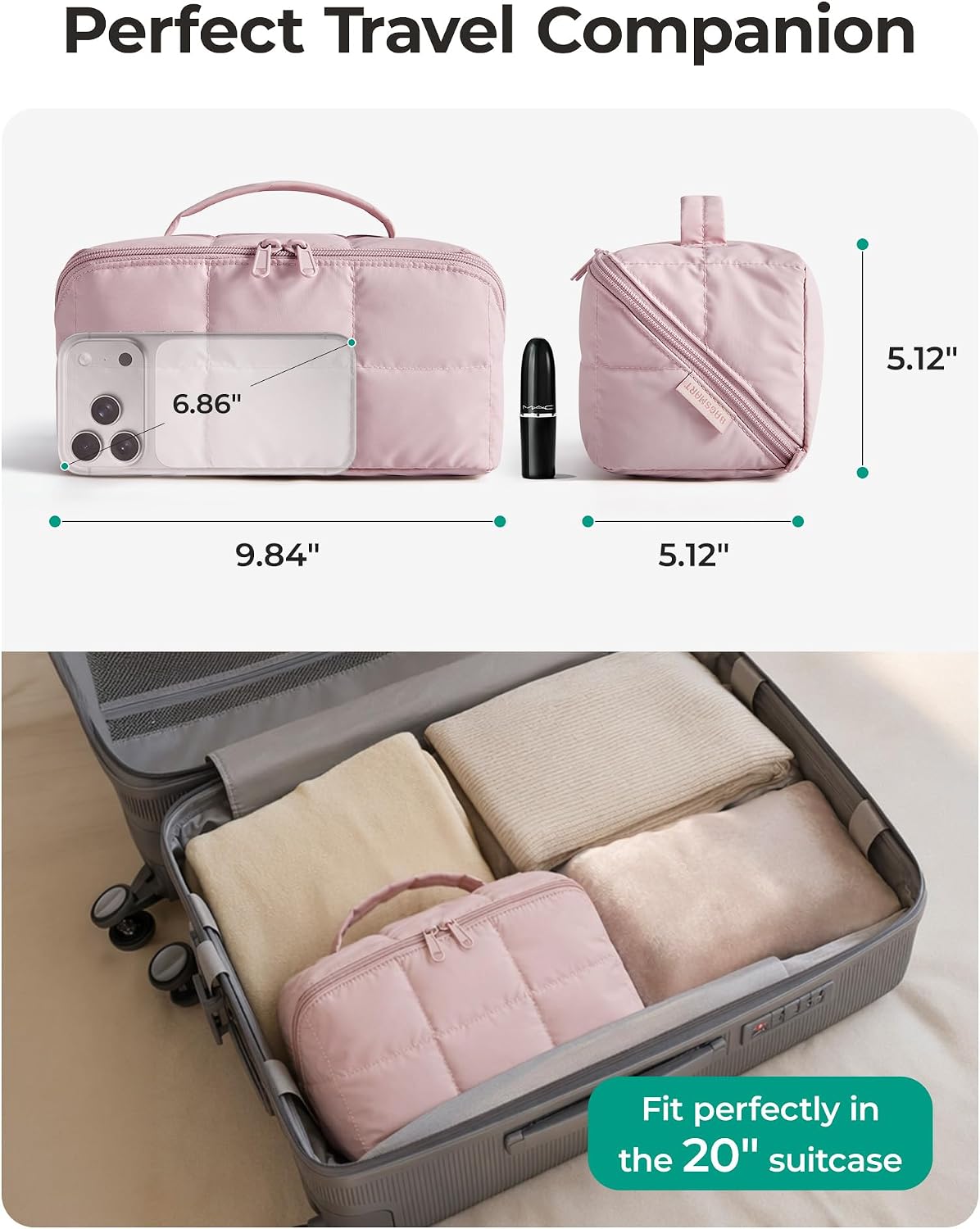 BAGSMART Easy-Access Makeup Bag, Water-Resistant Travel Toiletry Organizer