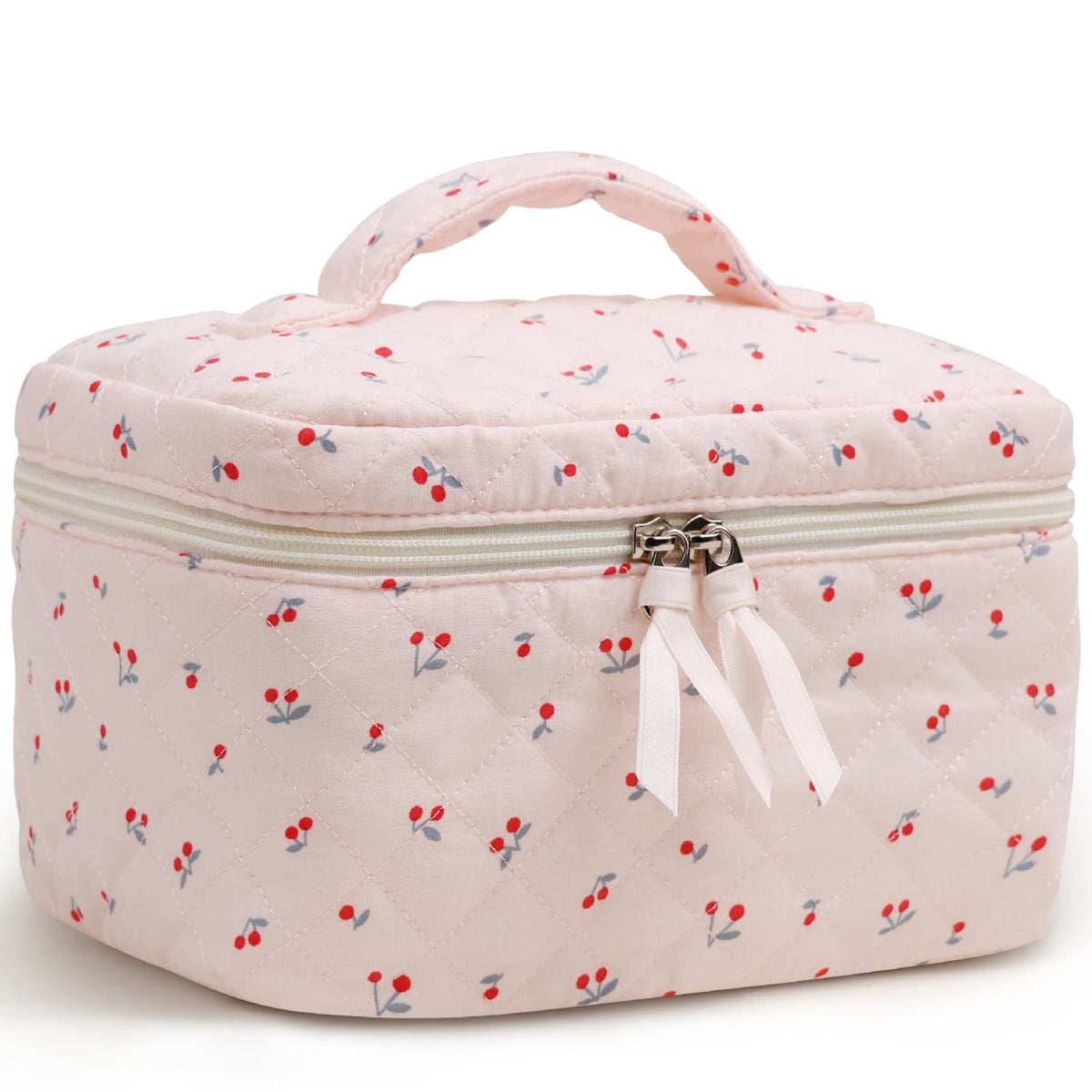 Prite Corduroy Makeup Bag Travel Toiletry Organizer for Women (Strawberry)