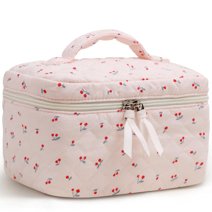 Prite Corduroy Makeup Bag Travel Toiletry Organizer for Women (Strawberry)