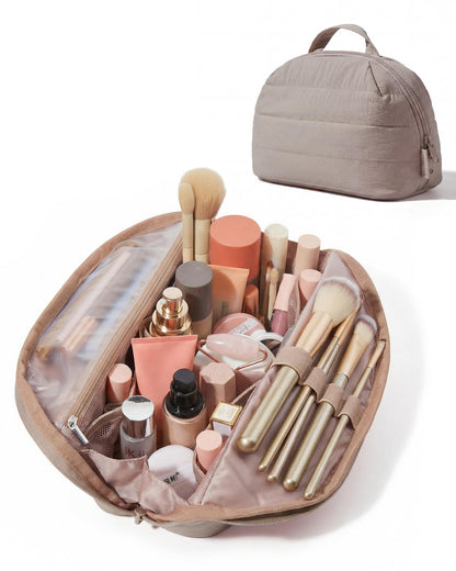 BAGSMART Travel Makeup Bag, Fold-Down Cosmetic Pouch for Women, Pink