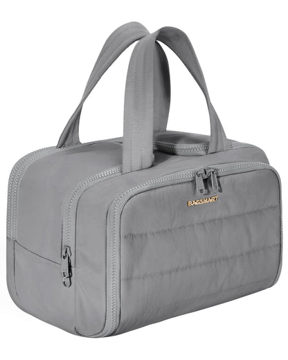 BAGSMART Travel Toiletry Bag, Lightweight Large Wide-open Travel Bag for Women, Puffy Cosmetic Makeup Bag Organizer with Handle for Accessories,Essentials, Toiletries, Black