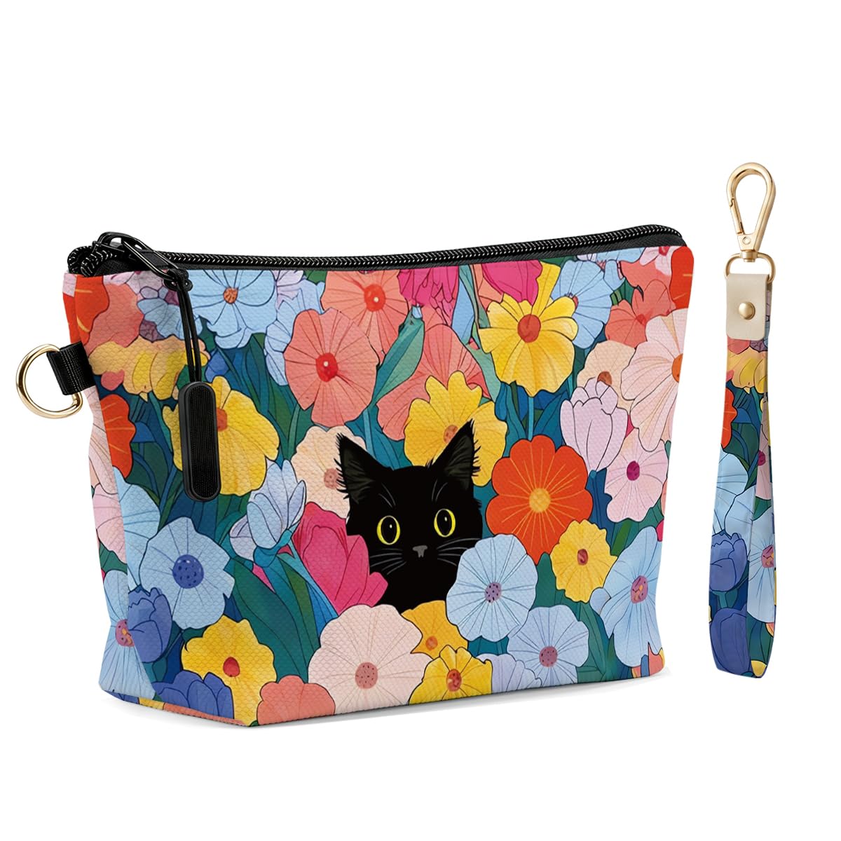 Fokongna Makeup Bag with Matching Keychain Wristlet, Floral Cosmetic Bag