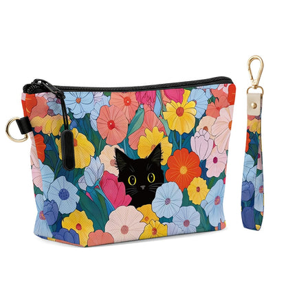 Fokongna Makeup Bag with Matching Keychain Wristlet, Floral Cosmetic Bag