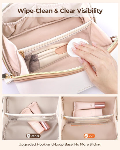 Prite Makeup Bag Travel Toiletry Bag Open Flat Cosmetic Organizer for Women
