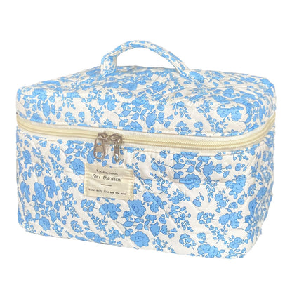 Rose Red Large Quilted Floral Makeup Bag Cute Soft Coquette Aesthetic Cosmetic Bag Cotton Travel Toiletry Bag for Women