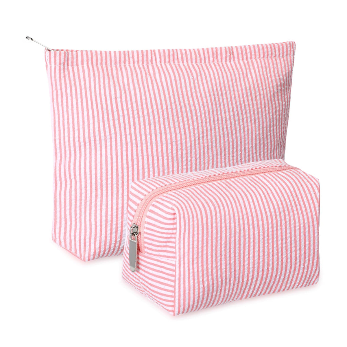 Huhumy 2 Pcs Makeup Bag Set for Women, Khaki, Thin Stripe