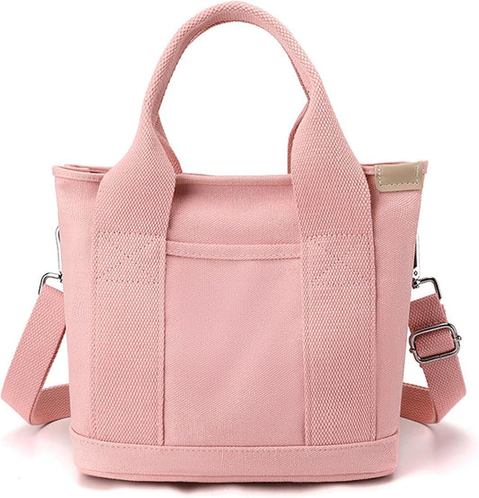 Small Tote Bags for Women Canvas Purses with Zipper Crossbody Mini Tote Satchel Hobo Work Beach Bag Shoulder Handbags