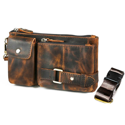 Water Resistant Canvas + Leather Hiking Riding Travel Fanny Waist Pack Small Phone Pouch For Men Women FB811-29 (1168 Brown)