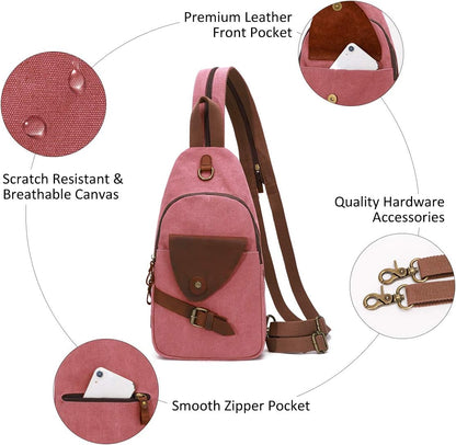 KL928 Canvas Sling Bag Crossbody Backpack Shoulder Casual Rucksack for Men Women,Rust Red