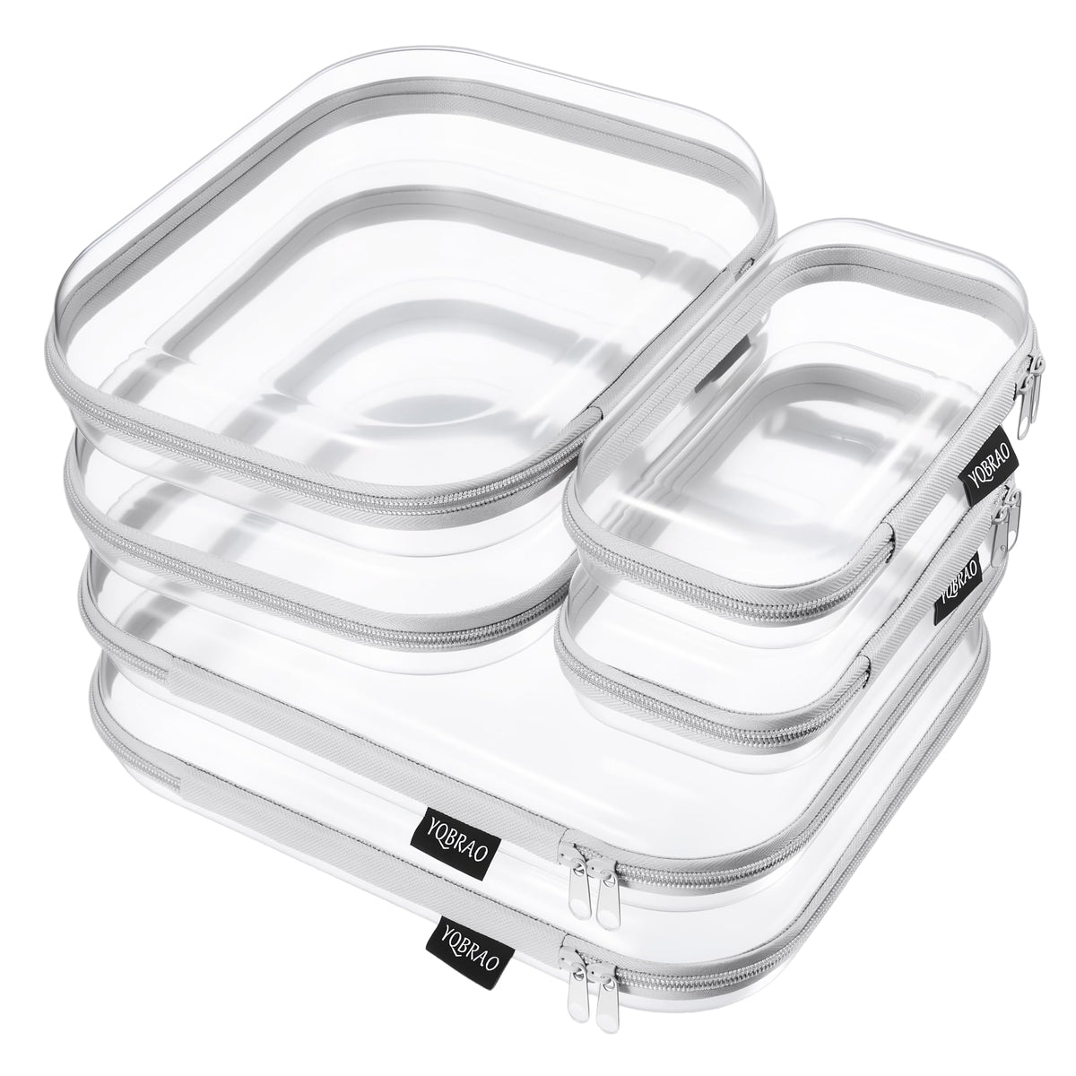 YQBRAO Clear Hard Shell Zipper Cases, 3 Large Travel Organizers, White
