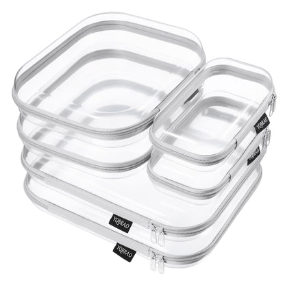 YQBRAO Clear Hard Shell Zipper Cases, 3 Large Travel Organizers, White