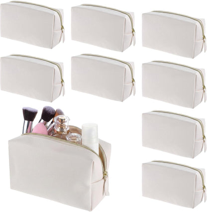 8 Pcs PU Leather Makeup Bag Bulk Set Waterproof Cosmetic Pouch Travel Organizer for Women Beige Toiletry Bag with Zipper Portable Multi-Functional Storage Bags