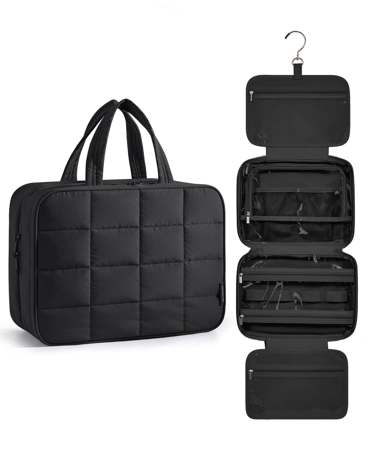 BAGSMART Travel Toiletry Bag for Womne, Hanging Travel Bag for Toiletries, Puffy Makeup Cosmetic Bag Organizer, Carry-on Travel Accessories Essentials, Black