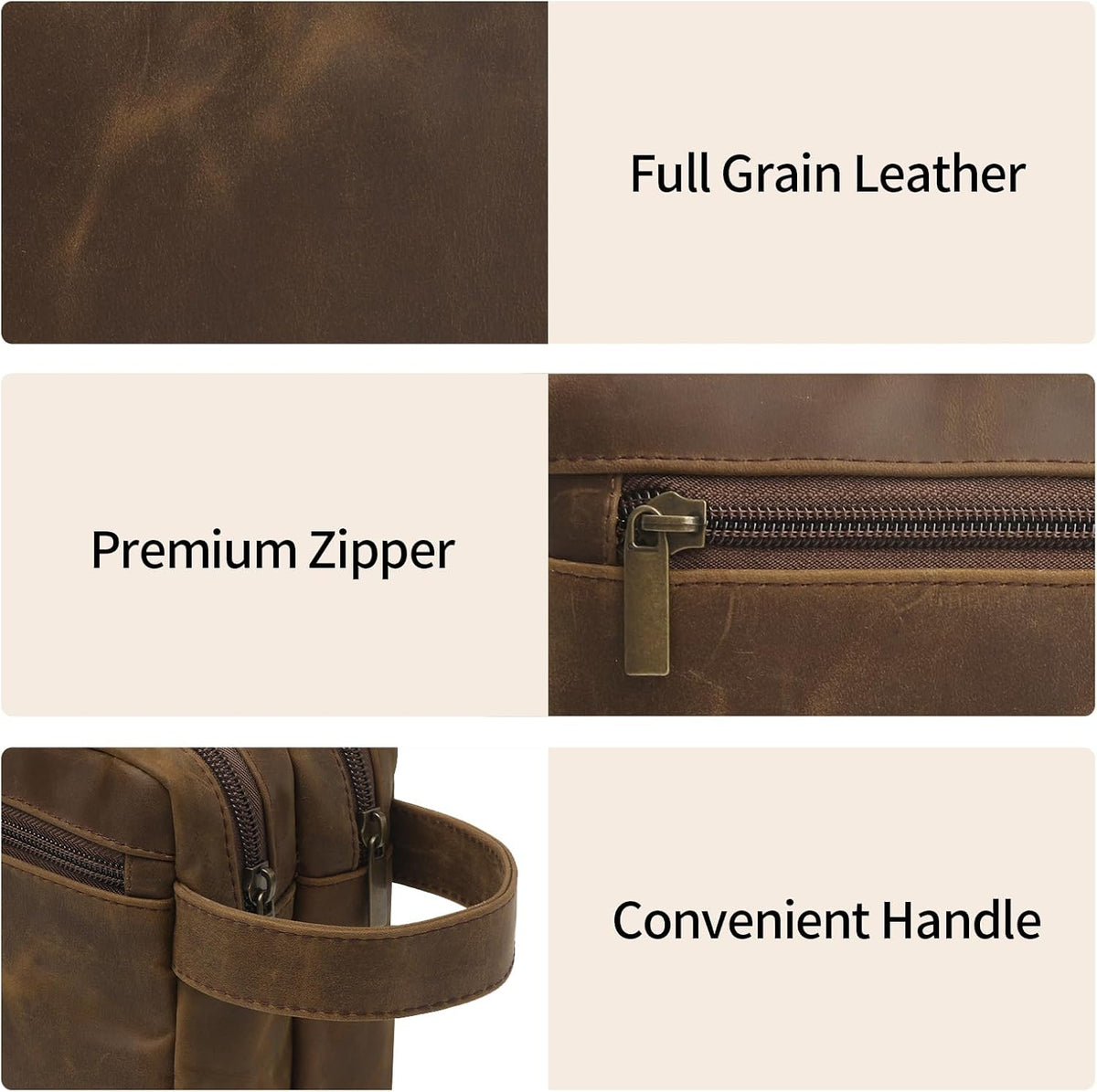 Genuine Leather Travel Toiletry Bag for Men Women, Cosmetic Makeup Bag Organizer Shaving Dopp Kit Travel Essential