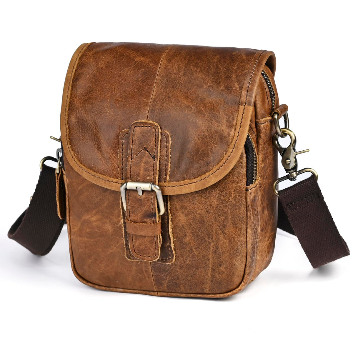 Water Resistant Canvas + Leather Hiking Riding Travel Fanny Waist Pack Small Phone Pouch For Men Women FB811-29 (1168 Brown)