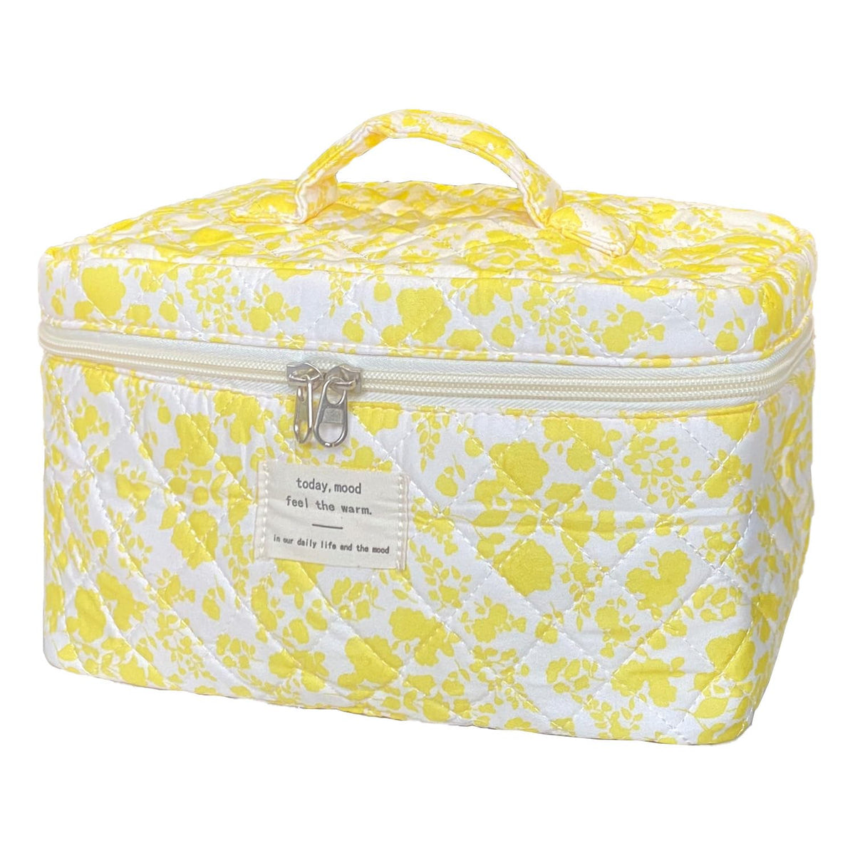 Rose Red Large Quilted Floral Makeup Bag Cute Soft Coquette Aesthetic Cosmetic Bag Cotton Travel Toiletry Bag for Women