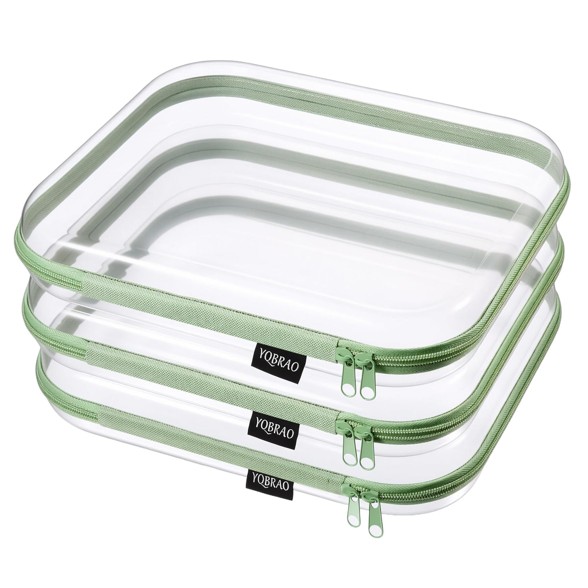YQBRAO Clear Hard Shell Zipper Cases, 3 Large Travel Organizers, White