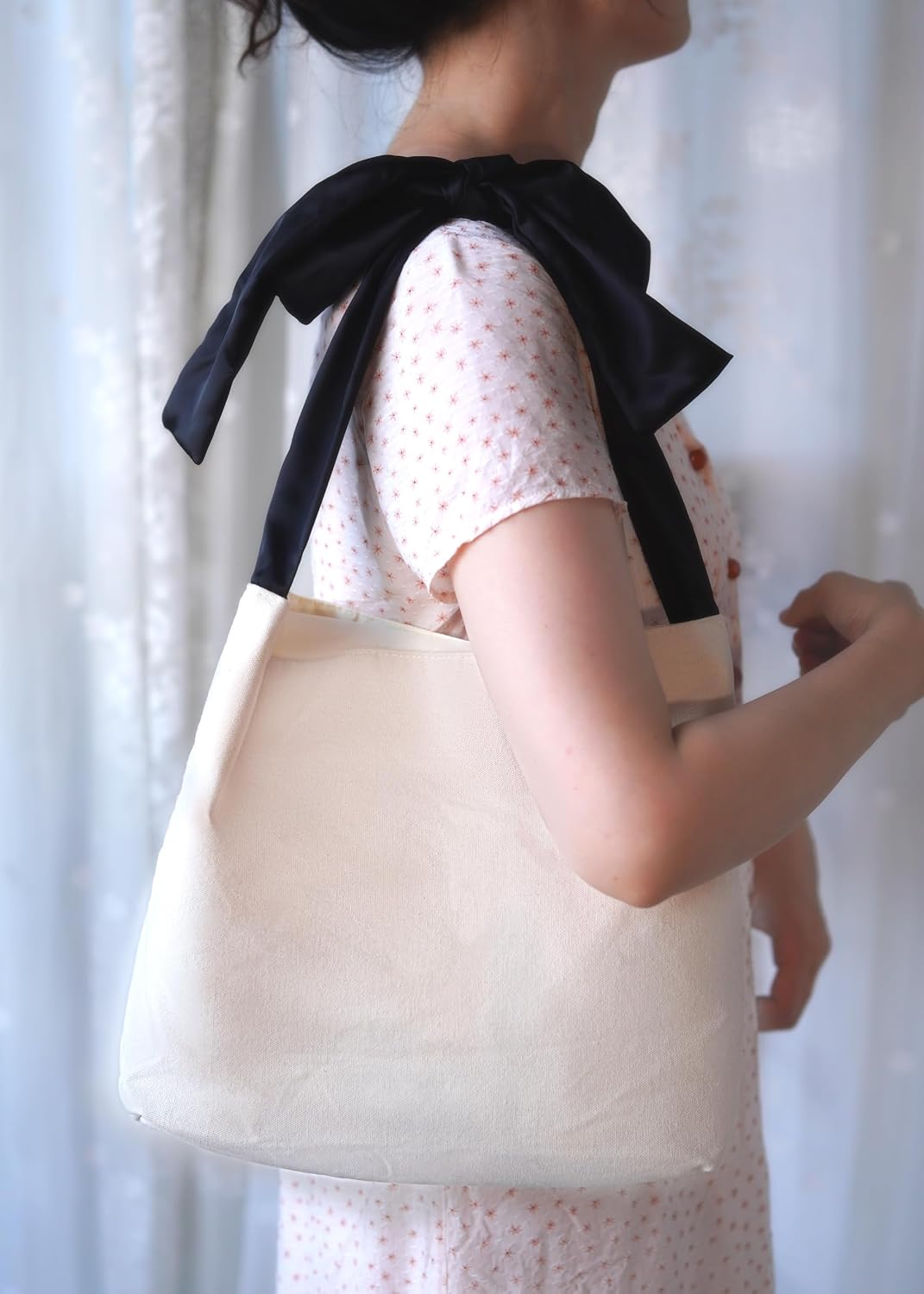 Bow Purse Thick Canvas Tote Bags Blank Aesthetic Coquette Purse with Bow Large