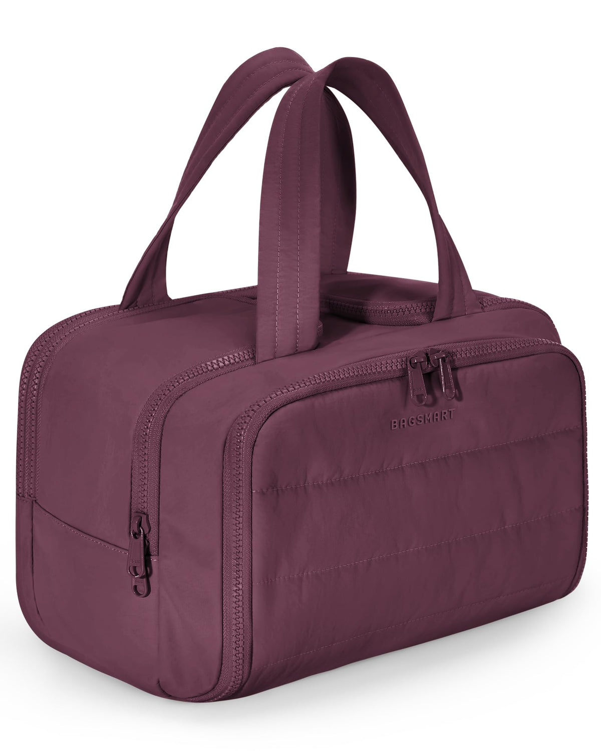 BAGSMART Travel Toiletry Bag, Lightweight Large Wide-open Travel Bag for Women, Puffy Cosmetic Makeup Bag Organizer with Handle for Accessories,Essentials, Toiletries, Dark Pink