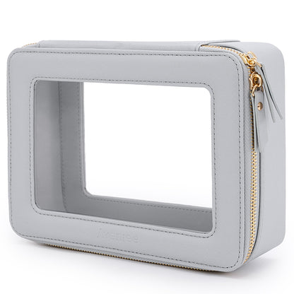 Aveniee Clear Makeup Bag Organizer, Travel Toiletry Bag Cosmetic Case for Women, Make Up Skincare Pouch Car Organizer Bag with Zippers for Essentials,White,Medium Classic