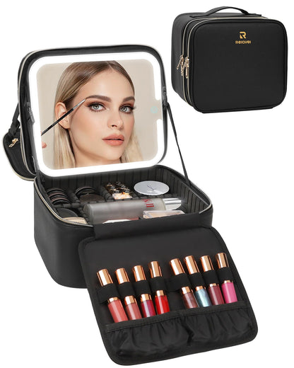 Chomeiu Makeup Bag with LED Mirror, Travel Cosmetic Bag with Shoulder Strap
