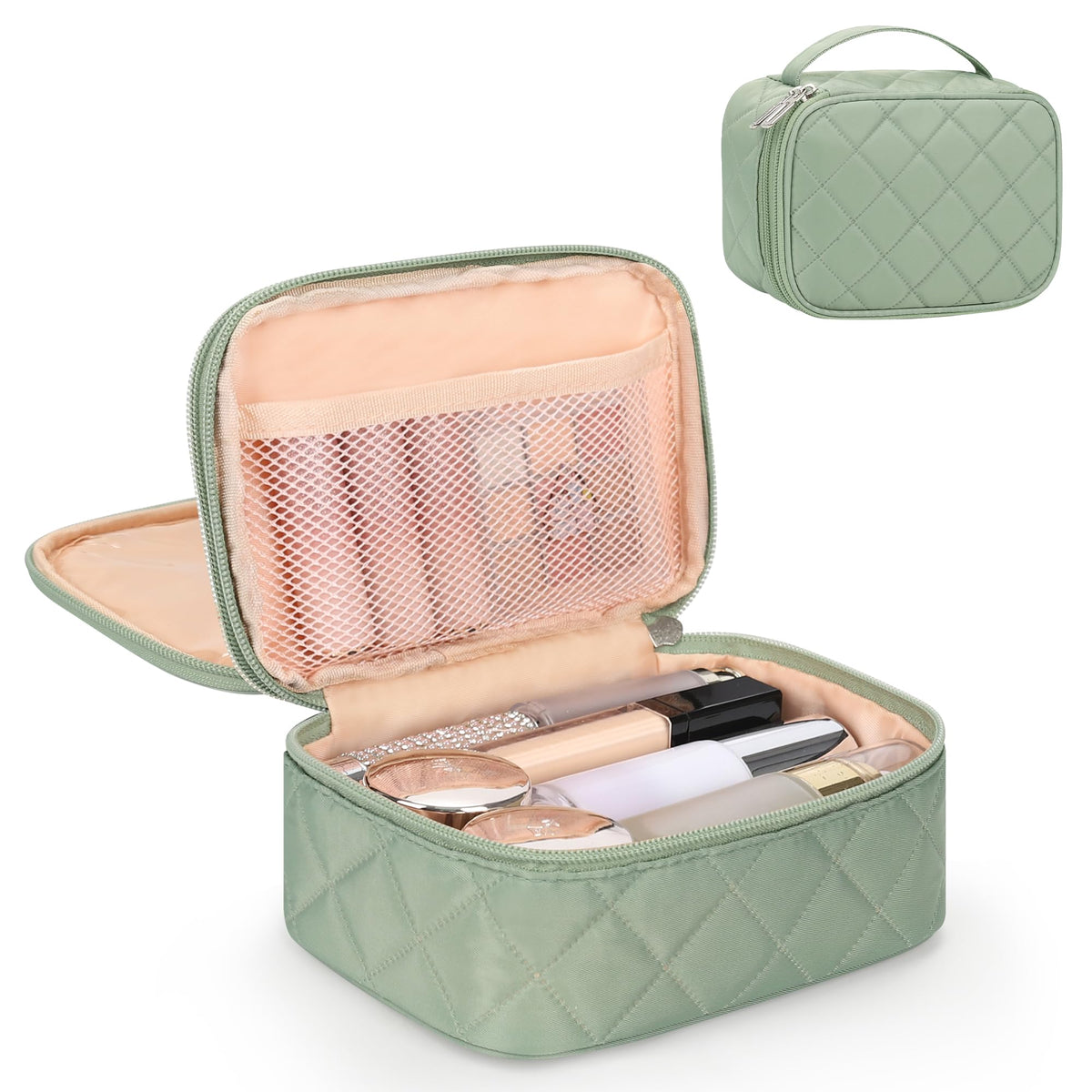 Relavel Travel Makeup Bag, Small Floral Cosmetic Bag with Handle for Trip