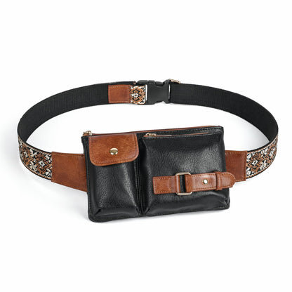 Water Resistant Canvas + Leather Hiking Riding Travel Fanny Waist Pack Small Phone Pouch For Men Women FB811-29 (1168 Brown)