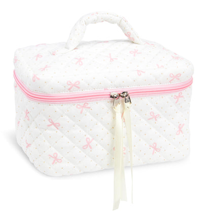 Quilted Makeup Bag for Women, Travel Cosmetic&Toiletry Bag,Gauze Heart