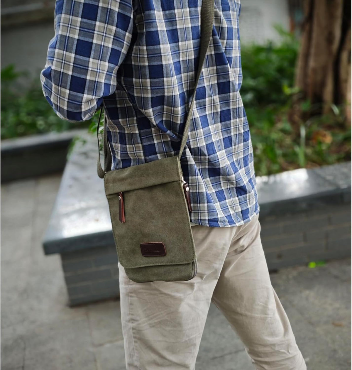 Berchirly Small Vintage Canvas Leather Messenger Crossbody Bag Pack Organizer