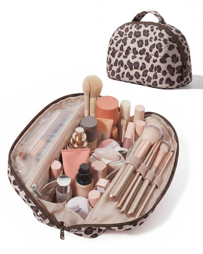 BAGSMART Travel Makeup Bag, Fold-Down Cosmetic Pouch for Women, Pink