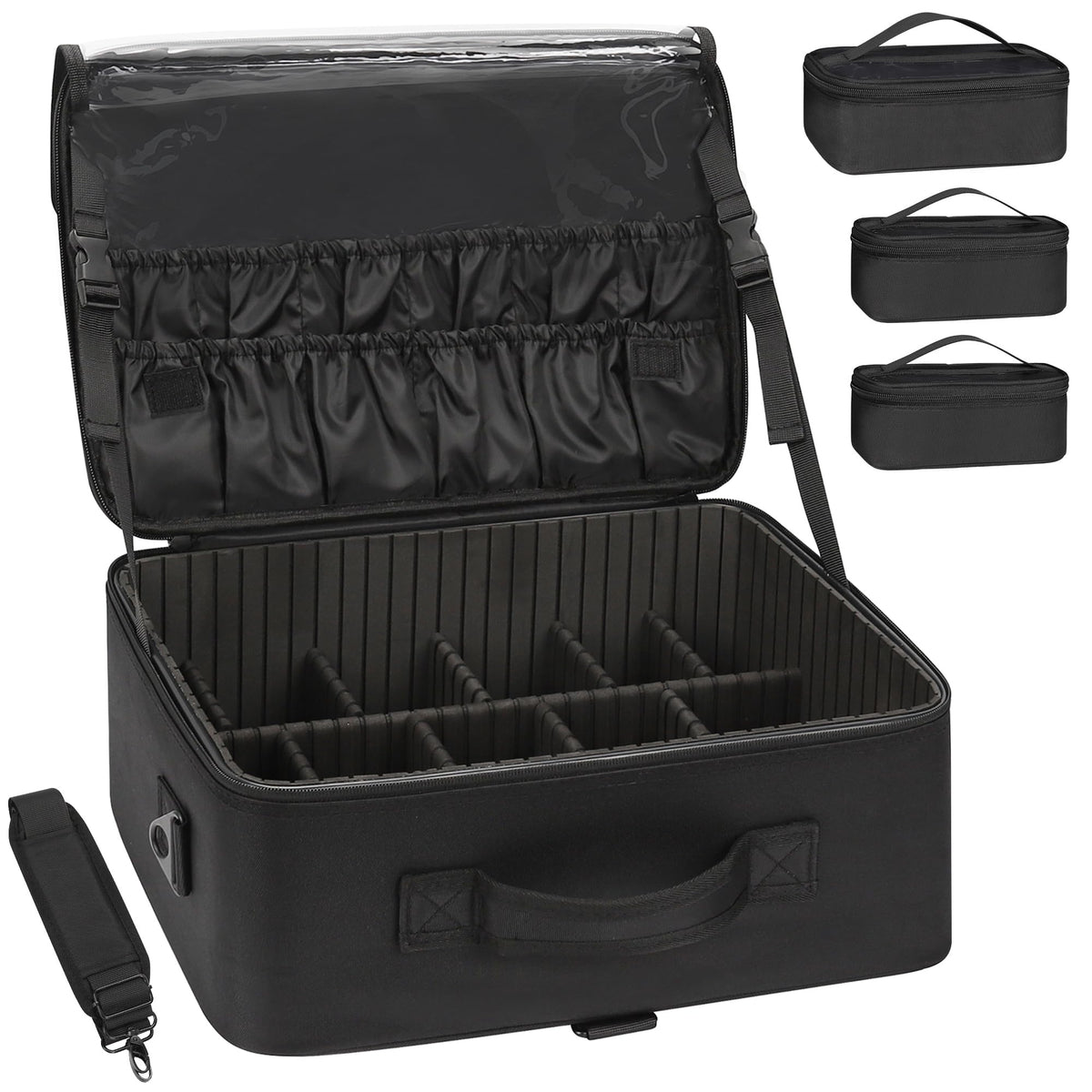 Relavel Makeup Case Large Makeup Bag Professional Train Case Travel Cosmetic Organizer Brush Holder Waterproof Makeup Artist Storage Box, 3 Layer Large Capacity, with Adjustable Strap, Rose Pink