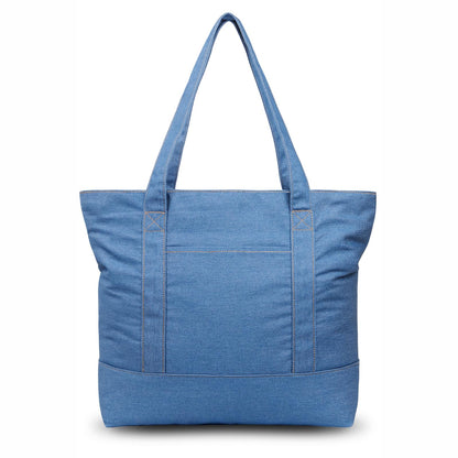 TOPDesign 1-Pack Canvas Tote Bag with an External Pocket, Reusable Grocery Shopping Bag, Top Zipper Closure, Daily Essentials (Natural)