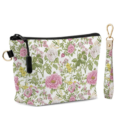 Fokongna Makeup Bag with Matching Keychain Wristlet, Floral Cosmetic Bag