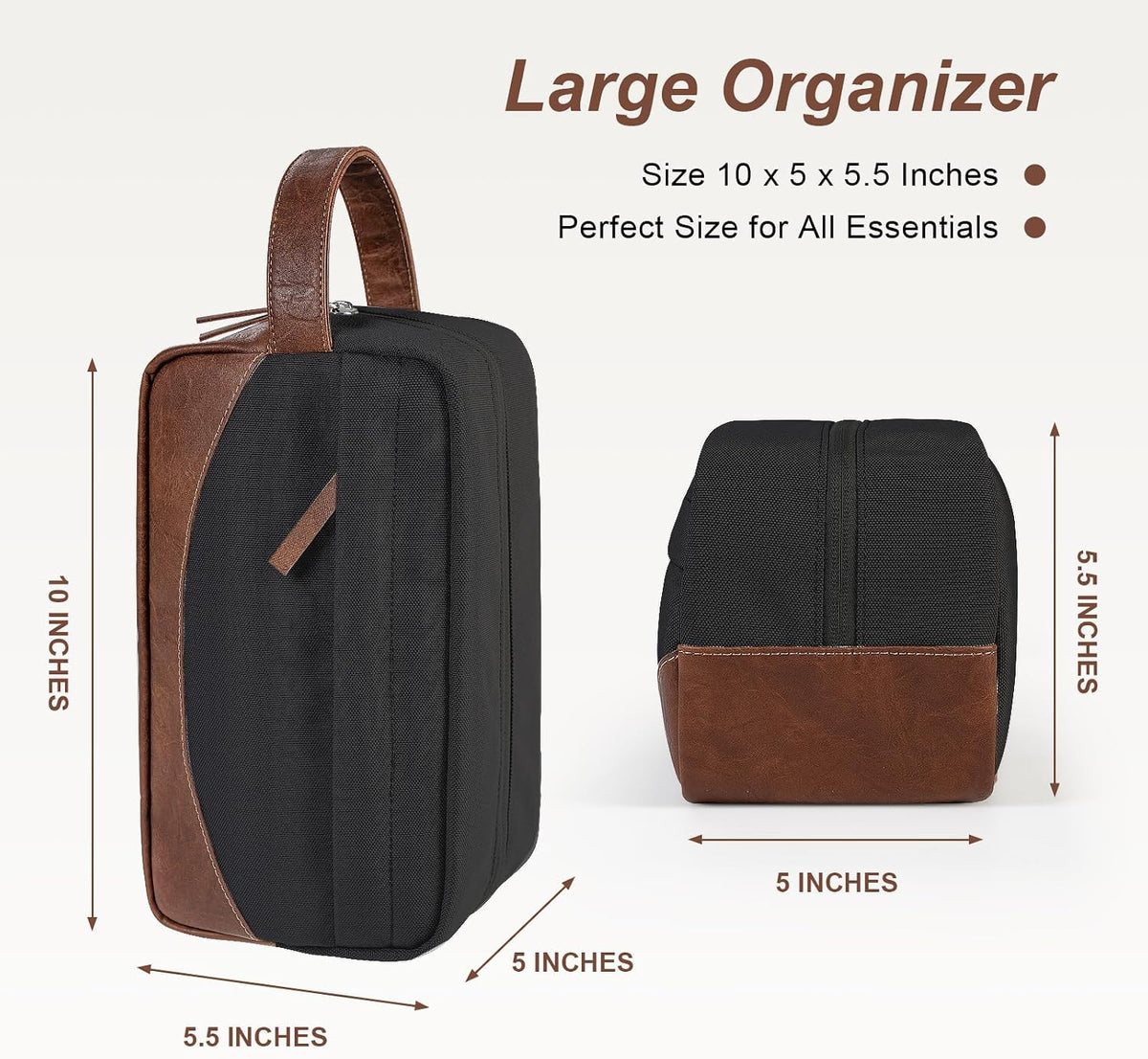 Travel Toiletry Bag for Men, Black, Medium