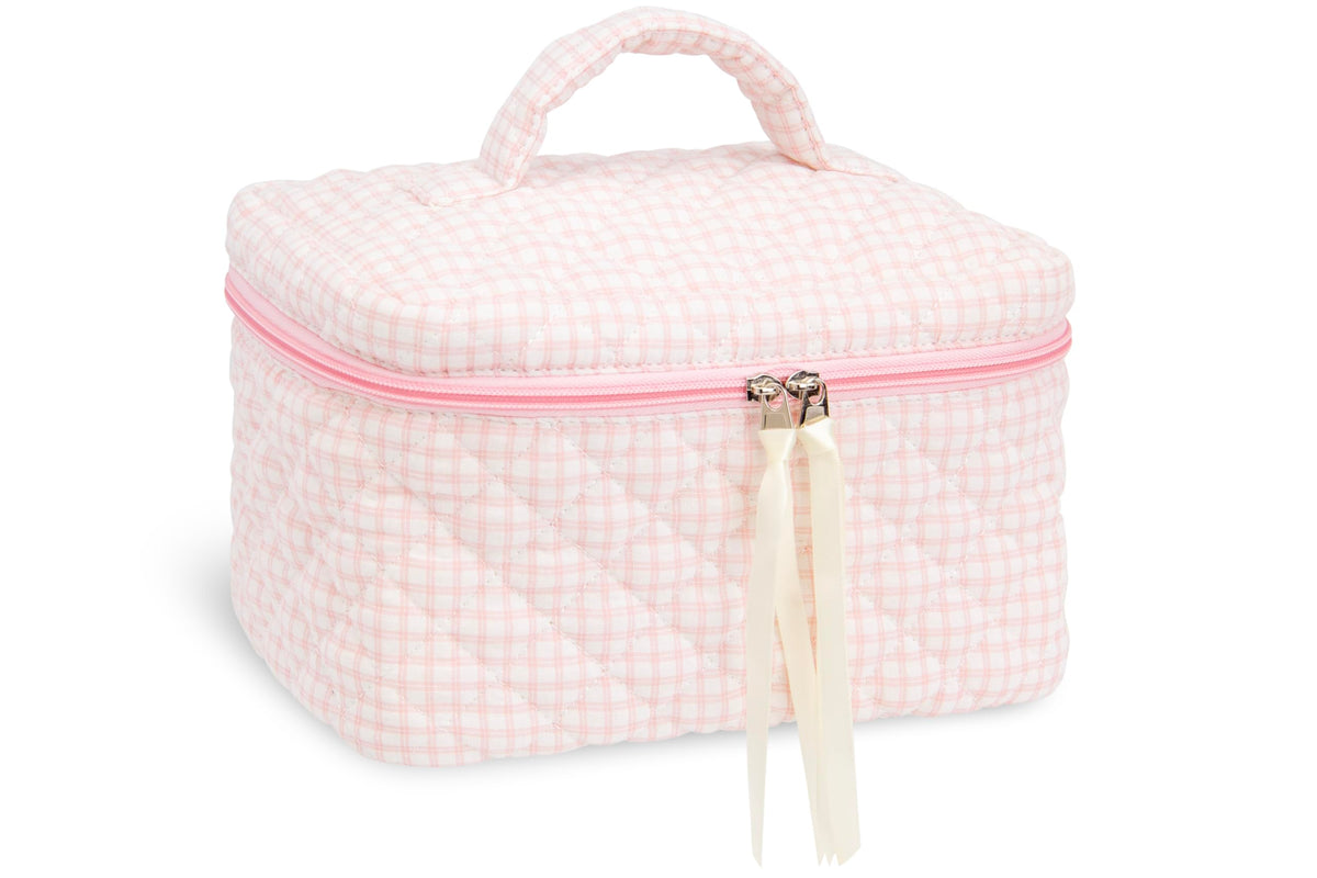 Quilted Makeup Bag for Women, Travel Cosmetic&Toiletry Bag,Gauze Heart