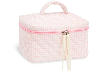 Quilted Makeup Bag for Women, Travel Cosmetic&Toiletry Bag,Gauze Heart