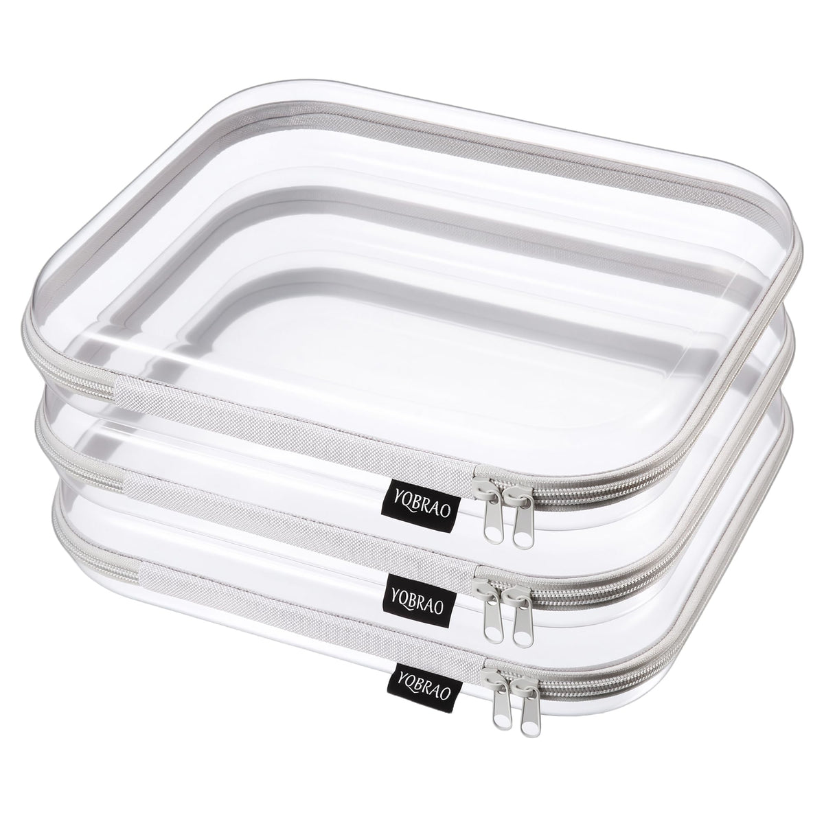 YQBRAO Clear Hard Shell Zipper Cases, 3 Large Travel Organizers, White