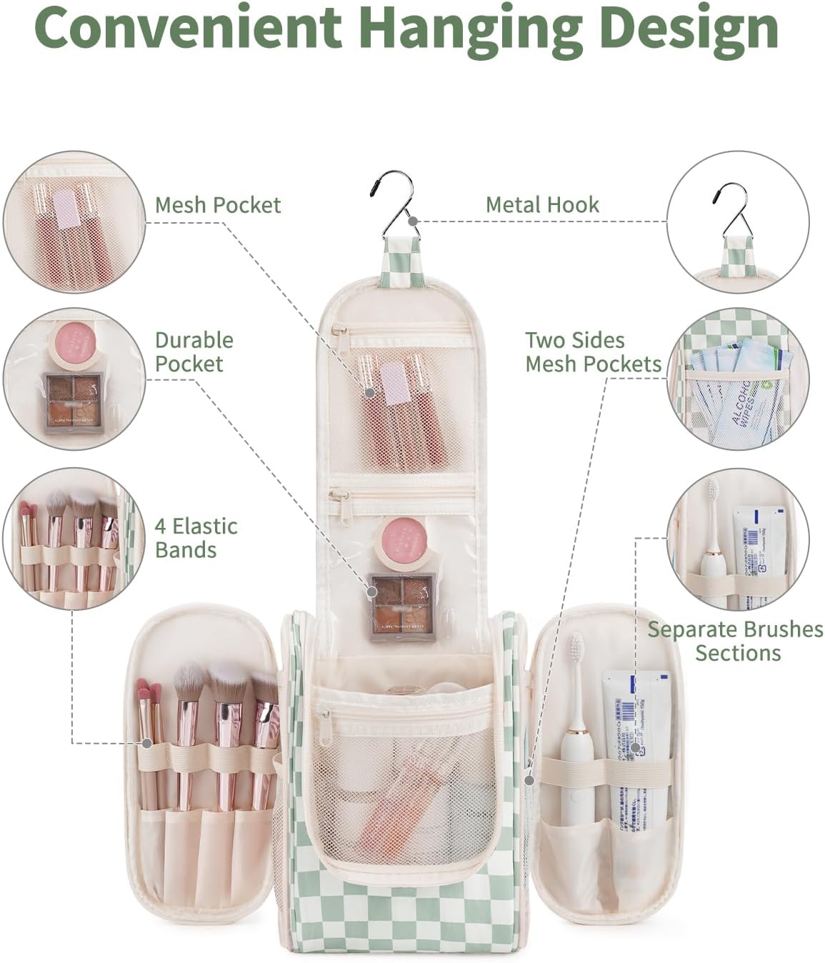 Narwey Hanging Travel Toiletry Bag for Women, Makeup Cosmetic Bag
