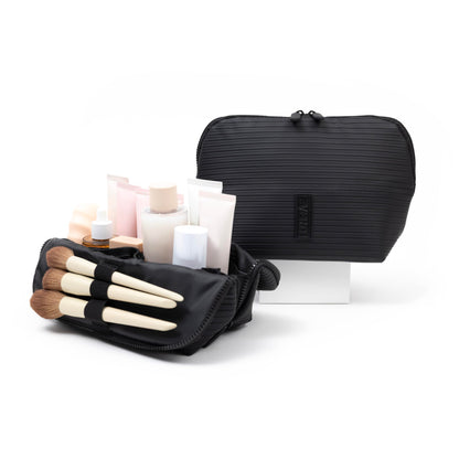 THE VERTI-Vertical Waterproof Makeup & Toiletry Bag | 23-Pocket Organizer with Upright, Fold-Down Design for Skincare, Toiletries & Essentials (Sandstone)