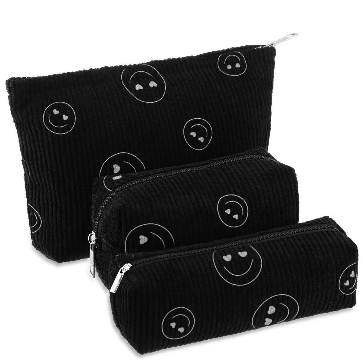 Huhumy 3 Pcs Corduroy Makeup Bag Set for Women, Pink, Solid Style