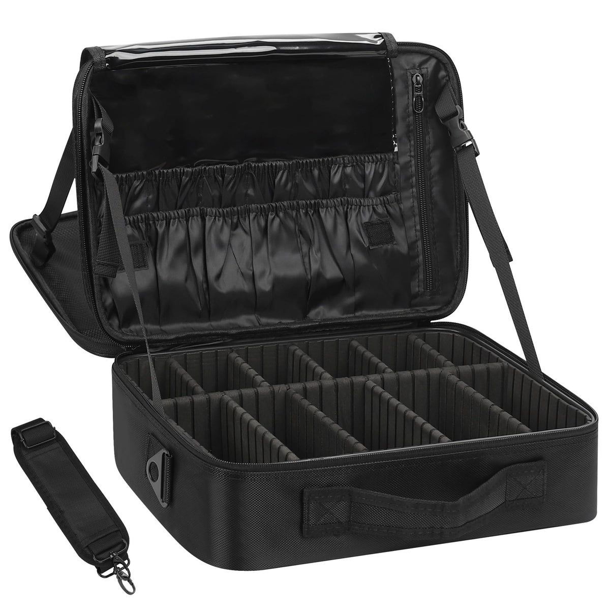 Relavel Makeup Case Large Makeup Bag Professional Train Case Travel Cosmetic Organizer Brush Holder Waterproof Makeup Artist Storage Box, 3 Layer Large Capacity, with Adjustable Strap, Rose Pink