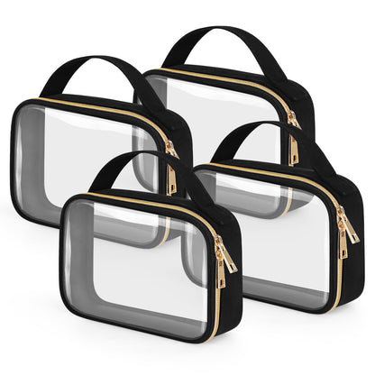Wedama TSA Approved Toiletry Bag, 3 Pack Clear Makeup Bags with Handles, Quart Size Clear Toiletry Bags, PVC Cosmetic Bags for Women and Men, Carry on Airport Airline Compliant Bag, Black
