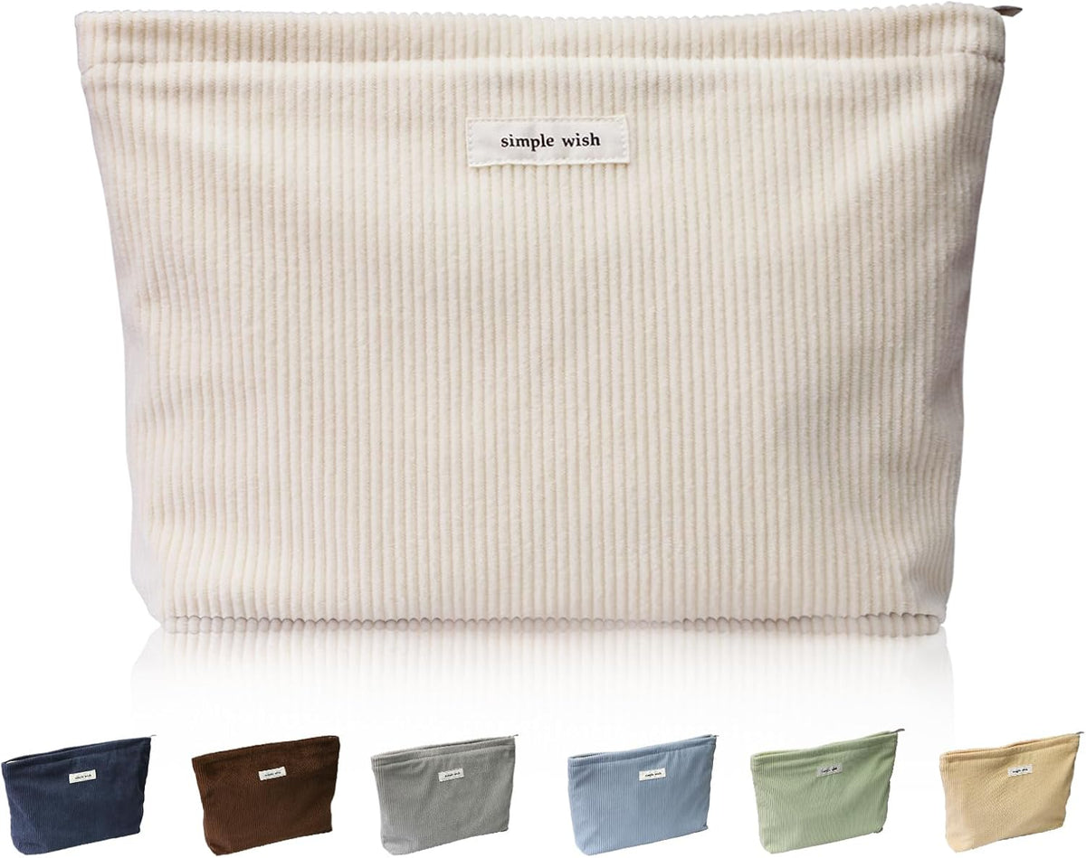Wudygirl Makeup Bag for Women Travel Cosmetic Bag 10.5"x7.5" Beige