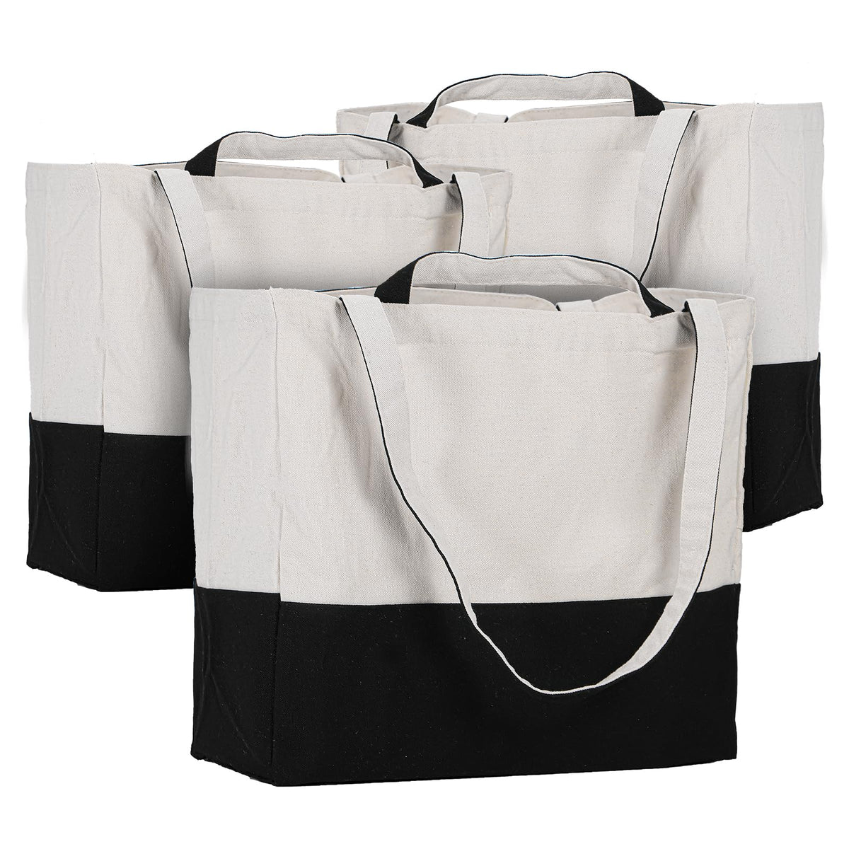 LINICE 3 Pack Canvas Grocery Bags with Long Shoulder Strap and Short Handle