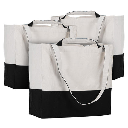 LINICE 3 Pack Canvas Grocery Bags with Long Shoulder Strap and Short Handle