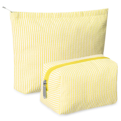 Huhumy 2 Pcs Makeup Bag Set for Women, Khaki, Thin Stripe