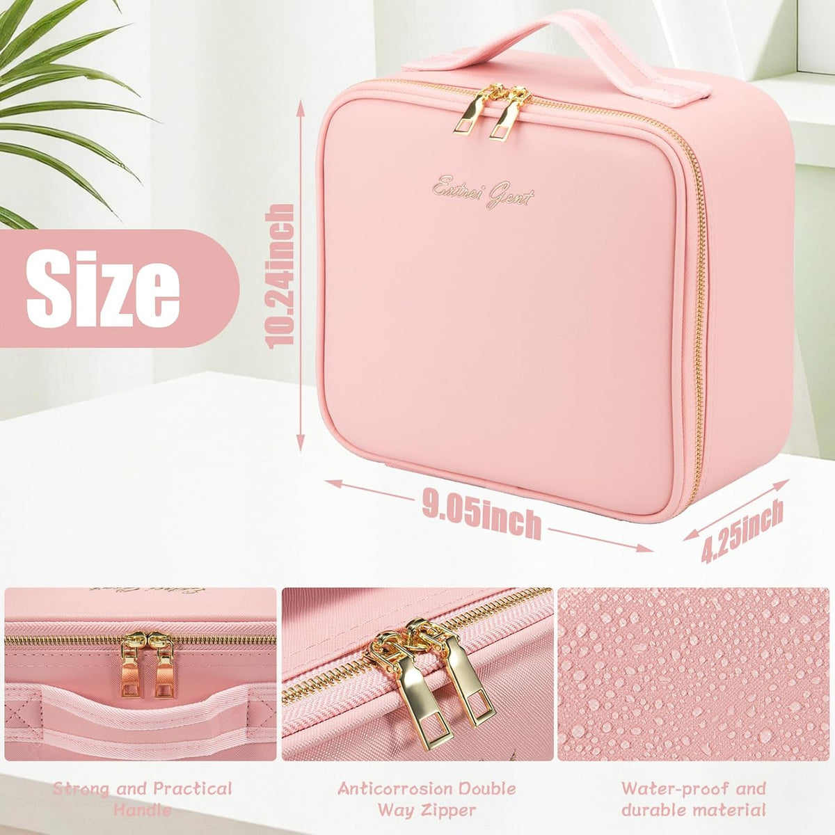 Extrei Gent Makeup Travel Train Case with Mirror LED Light 3 Adjustable Brightness Large Cosmetic Bag Portable Storage Adjustable Partition Waterproof Makeup Brushes Make up Jewelry Gift for Women